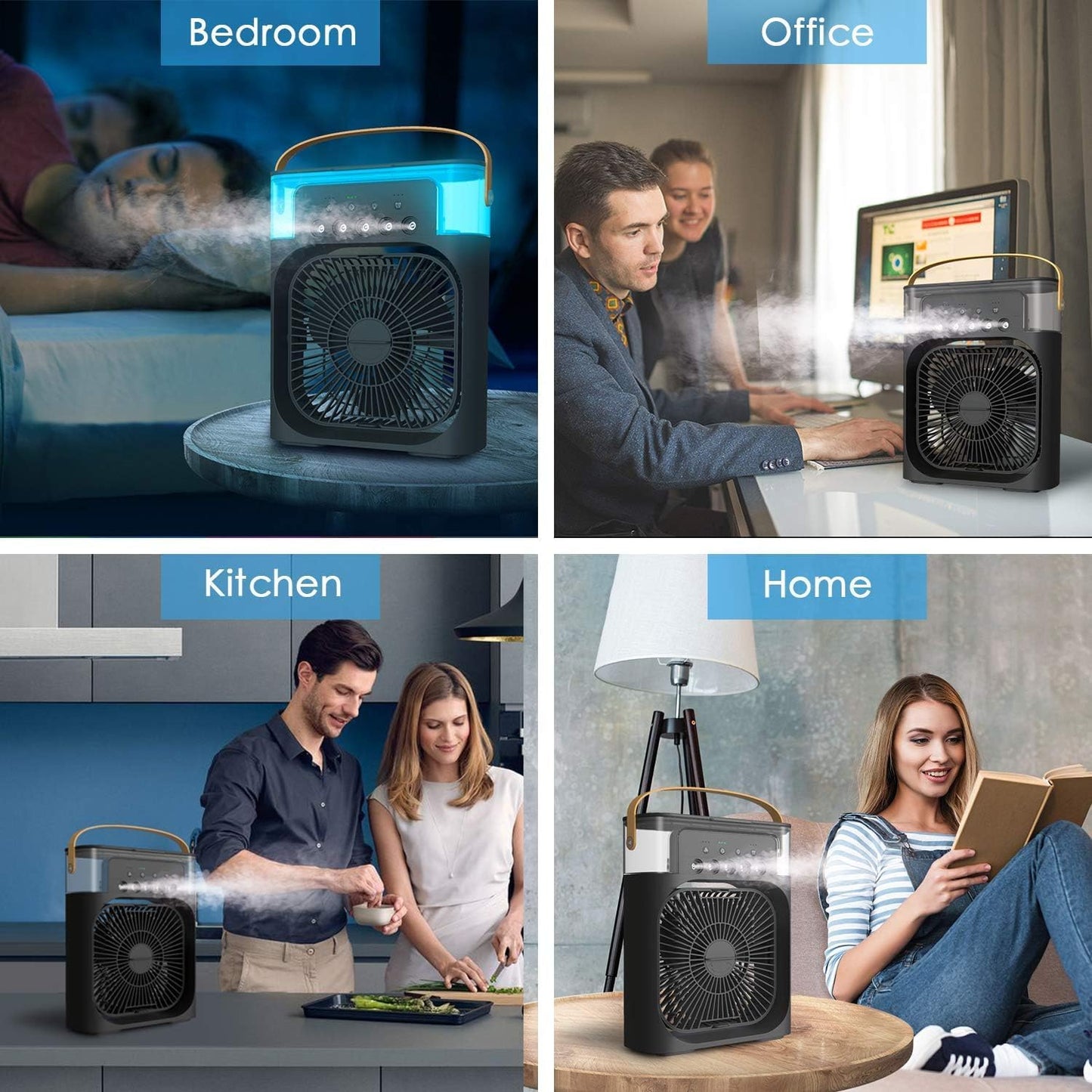 Portable Air Conditioner Fan, Humidifier, USB Electric Fan, Water Mist, 3 in 1 air Cooler, for Room Office Home