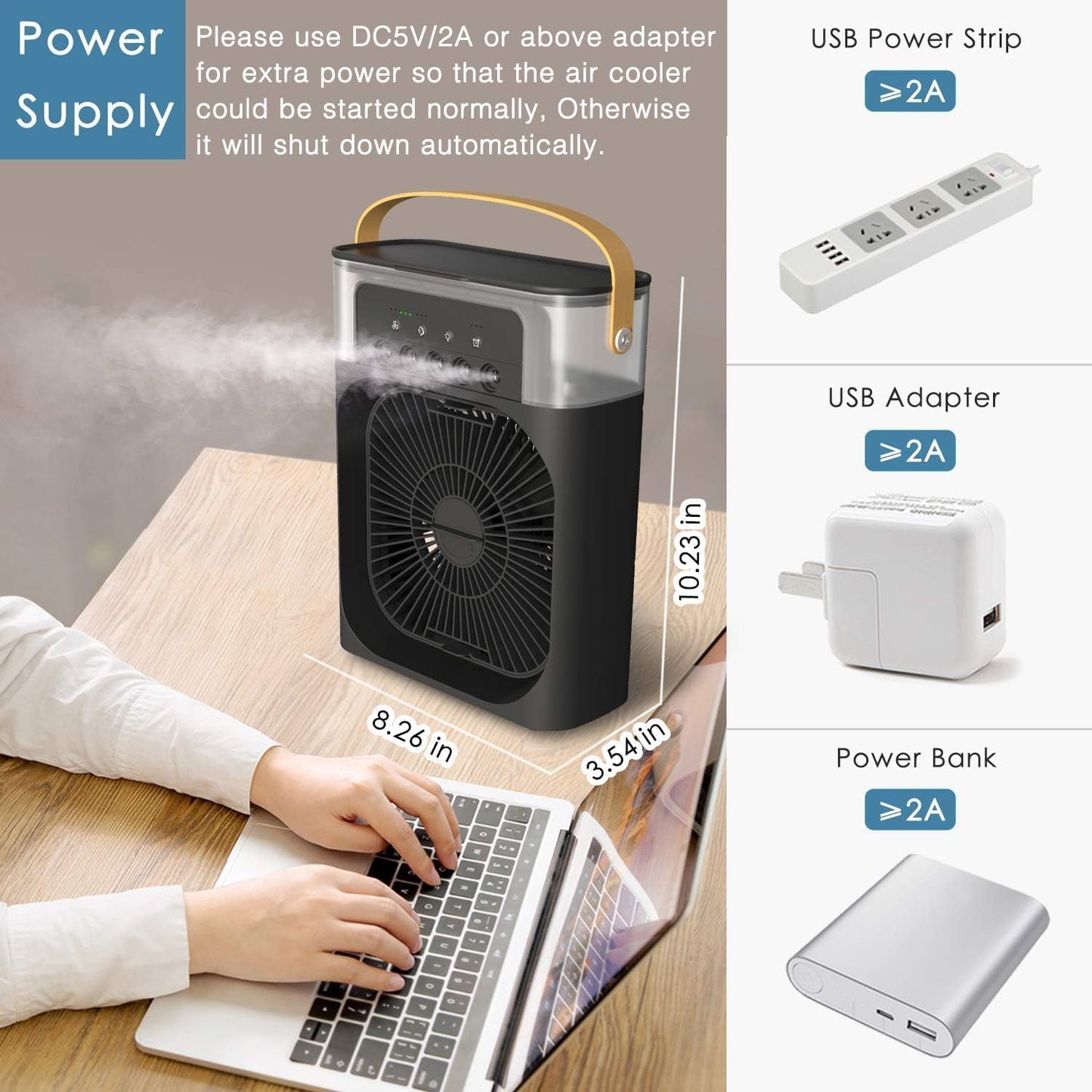Portable Air Conditioner Fan, Humidifier, USB Electric Fan, Water Mist, 3 in 1 air Cooler, for Room Office Home