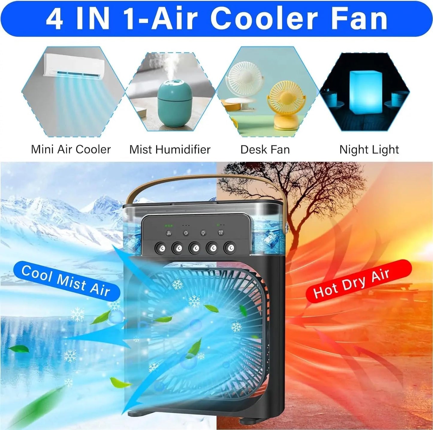 Portable Air Conditioner Fan, Humidifier, USB Electric Fan, Water Mist, 3 in 1 air Cooler, for Room Office Home